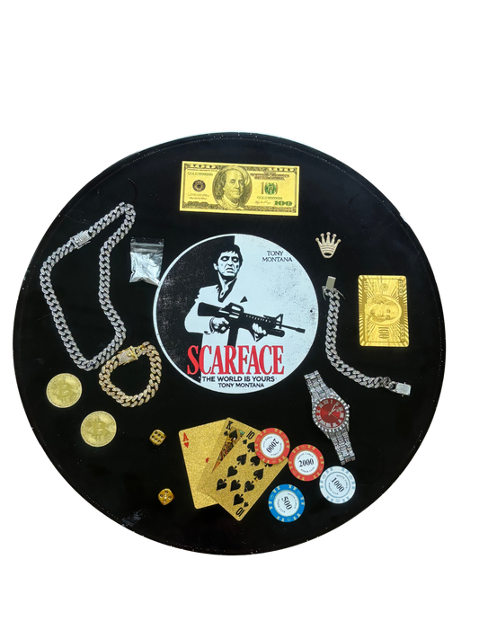 Scarface Tisch – Tony Montana Design mit Bling Uhr, Gold & Pokerstyle